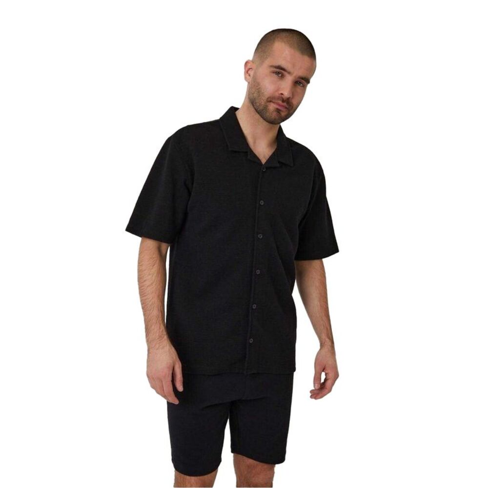 Threadbare Mens Embley Solid Relaxed Fit Shirt / Black